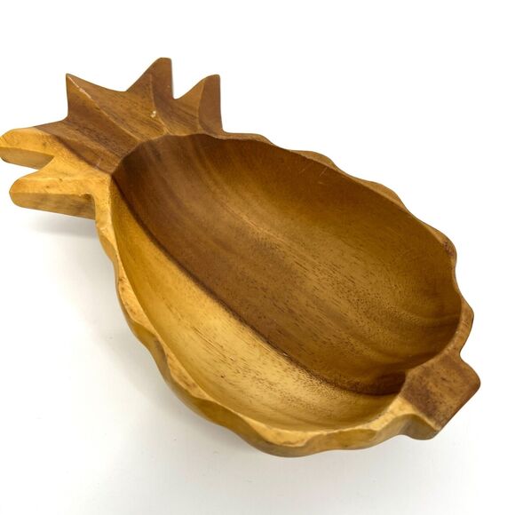 Vintage Wooden Pineapple Hand Carved Bowl Dish MCM Tiki Made In Philippines - Picture 5 of 6